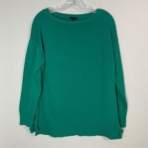 Talbots Jade Teal Long Sleeve Cotton Blend Boat Neck Sweater Split Hem Sz L